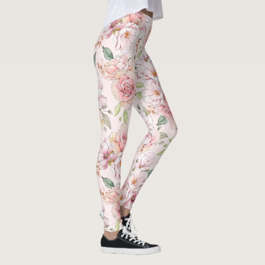 Pastelinkt rozen patroon leggings (Rechts)
