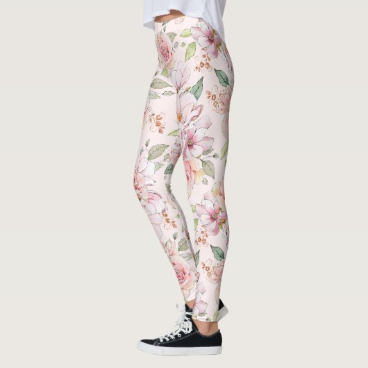 Pastelinkt rozen patroon leggings (Links)