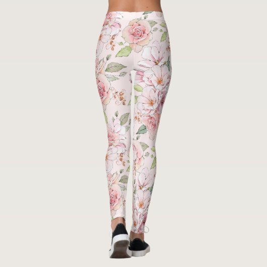 Pastelinkt rozen patroon leggings (Achterkant)