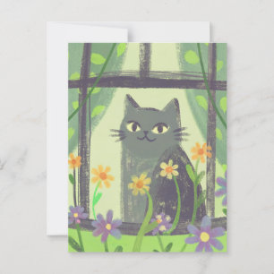 Pastelkat en bloemen moderne volkskunst briefkaart