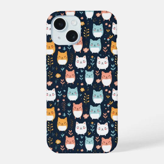 Pastelkattenpatroon iPhone 15 Case (Achterkant)