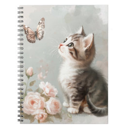 PASTELKITTEN MET VLINDERS EN BLOEMEN NOTITIEBOEK