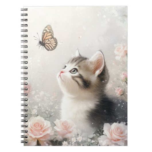 PASTELKITTEN MET VLINDERS EN BLOEMEN NOTITIEBOEK (Voorkant)