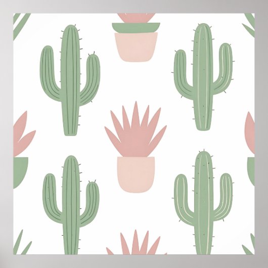 Pastelkleur Cactus Succulent Patroon Poster (Voorkant)