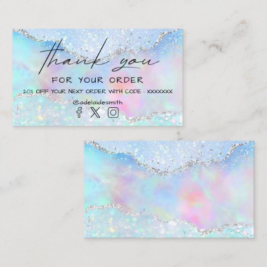 pastelkleur faux glitter dank u visitekaartje (Voorkant / Achterkant)