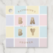 pastelkleurblok gouden baby shower bedankjes labels (Voorkant)