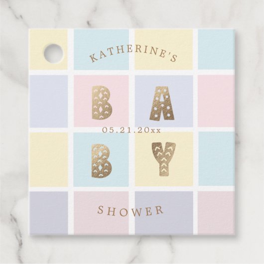 pastelkleurblok gouden baby shower bedankjes labels (Voorkant)