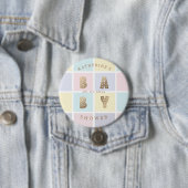 pastelkleurblok gouden baby shower ronde button 7,6 cm (In situ)