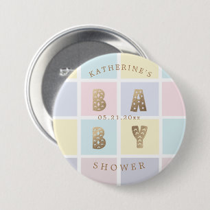 pastelkleurblok gouden baby shower ronde button 7,6 cm