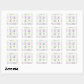 pastelkleurblok zilveren baby shower vierkante sticker (Vel)