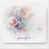 Pastelkleuren Aquarel Bloem Typography Naam Muismat (Voorkant)