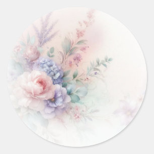 Pastelkleuren Aquarel Bloemen Voeg Uw Tekst Toe Bl Ronde Sticker