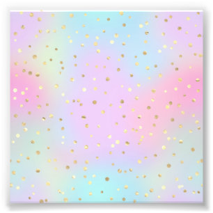 Pastelkleuren Blauw Roze Paars Klein Helder Goud Foto Afdruk