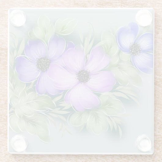 Pastelkleuren Bloemen op Grijs Retro Land Glazen Onderzetter (Achterkant)