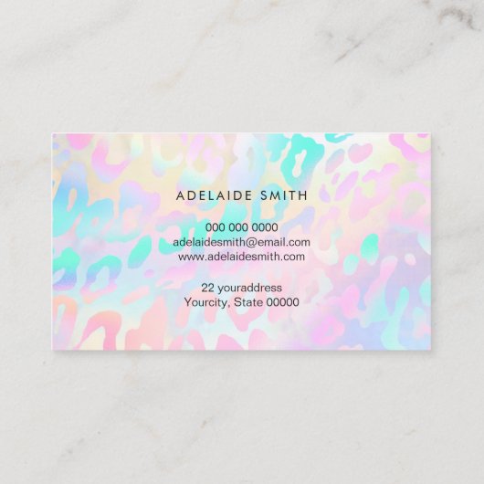 pastelkleuren dierlijk huidpatroon visitekaartje (Achterkant)