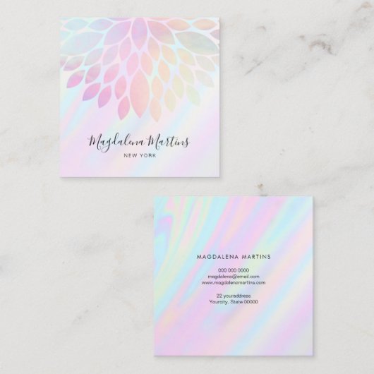 pastelkleuren FAUX holografisch effect dahlia Vierkante Visitekaartje (Voorkant / Achterkant)