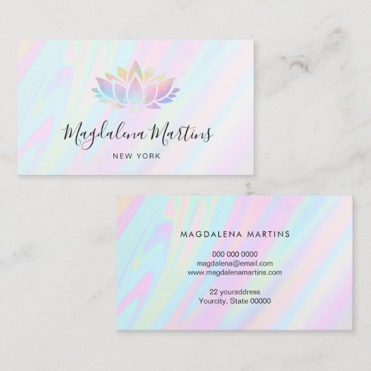 pastelkleuren FAUX holografisch effect lotus Visitekaartje (Voorkant / Achterkant)