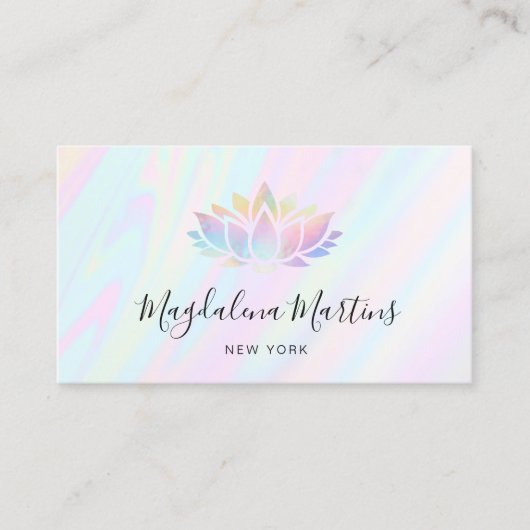 pastelkleuren FAUX holografisch effect lotus Visitekaartje (Voorkant)