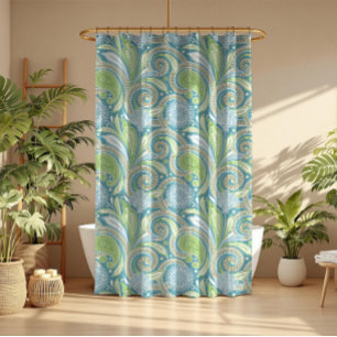 Pastelkleuren  florale paisleypatroon douchegordijn