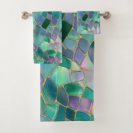 Pastelkleuren glas-in-lood mozaïekpatroon bad handdoek