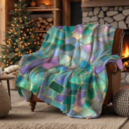 Pastelkleuren glas-in-lood mozaïekpatroon fleece deken