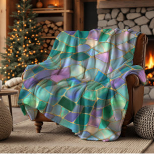 Pastelkleuren glas-in-lood mozaïekpatroon fleece deken