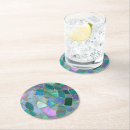 Pastelkleuren glas-in-lood mozaïekpatroon ronde kartonnen onderzetter
