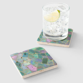 Pastelkleuren glas-in-lood mozaïekpatroon stenen onderzetter