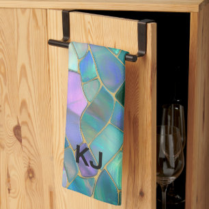 Pastelkleuren glas-in-lood mozaïekpatroon theedoek