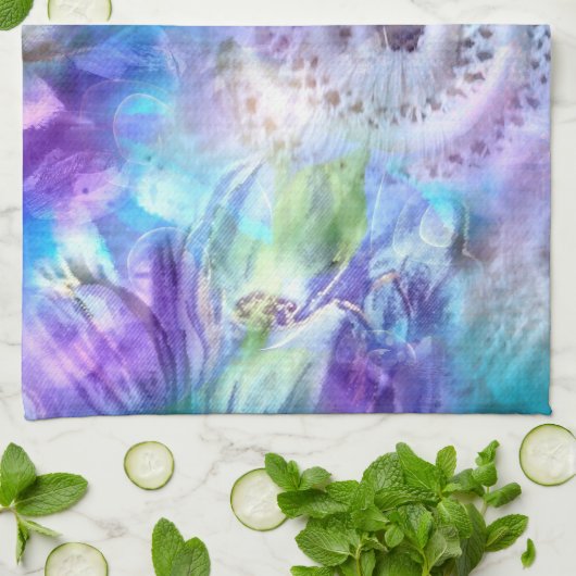 Pastelkleuren grillig Abstract blauw Paarse groen Theedoek (Gevouwen)