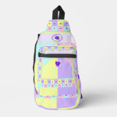Pastelkleuren & paarse harten kloppen sling bag (Voorkant)