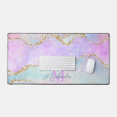 Pastelkleuren Roze Blauwe Agaat Glitter Monogram Bureaumat (Keyboard & Muis)
