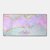 Pastelkleuren Roze Blauwe Agaat Glitter Monogram Bureaumat (Voorkant)