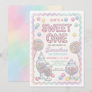 Pastelkleuren Sweet One Snoepwinkel Verjaardag Kaart