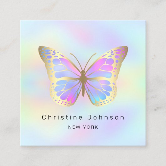 pastelkleuren vlinder vierkante visitekaartje (Voorkant)