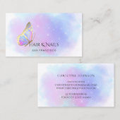 Pastelkleuren vlinderhaar en nagels visitekaartje (Voorkant / Achterkant)