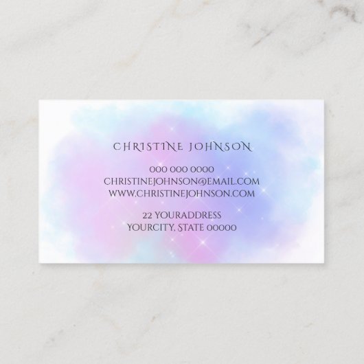 Pastelkleuren vlinderhaar en nagels visitekaartje (Achterkant)