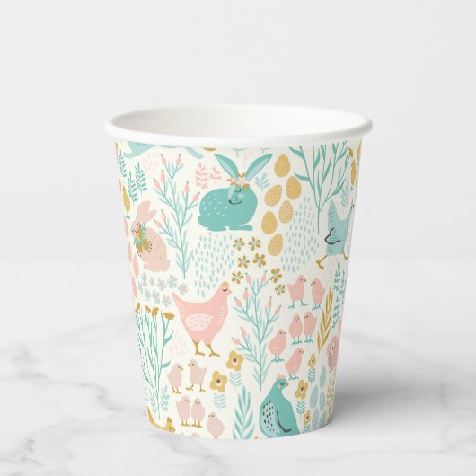 Pastelkleuren voor paaskleuren, naadloos patroon papieren bekers (Achterkant)