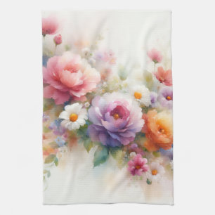Pastelkleuren Waterverf Aquarel Bloemen Bloemrijk Theedoek