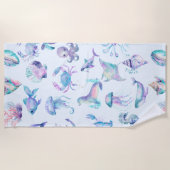 Pastelkleuren zee dieren patroon strandlaken (Voorkant)