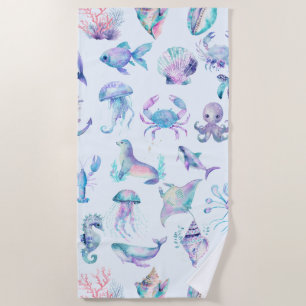 Pastelkleuren zee dieren patroon strandlaken