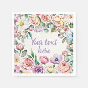 Pastelkleurig bloemendesign Persoonlijke tekst Servet