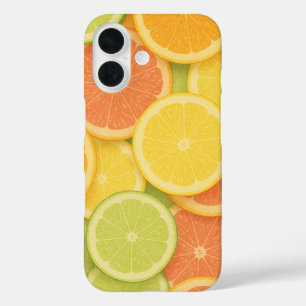 Pastelkleurig citrus schijfpatroon iPhone 16 hoesje