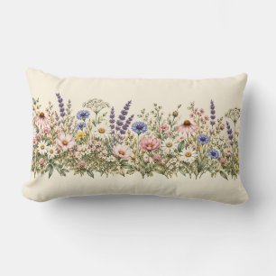 Pastelkleurig Cottage Wilde Bloemenweide Lendenkus Kussen