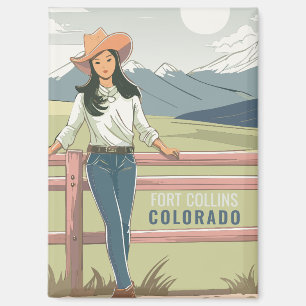 Pastelkleurig Cowgirl Berglandschap Toeristische R Magneet