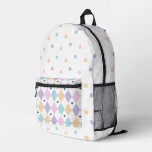 PASTELKLEURIG DIAMANTPATROON & POLKA STIPPEN BEDRUKTE RUGZAK