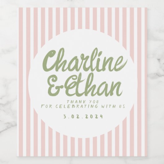 Pastelkleurig handschrift Retro bruiloft Wijn Etiket (Enkel label)