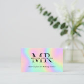 Pastelkleurig holografisch monogram en QR-code Visitekaartje (Staand voorkant)