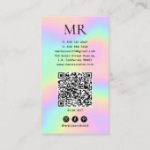Pastelkleurig holografisch monogram en QR-code Visitekaartje (Achterkant)