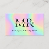 Pastelkleurig holografisch monogram en QR-code Visitekaartje (Voorkant)